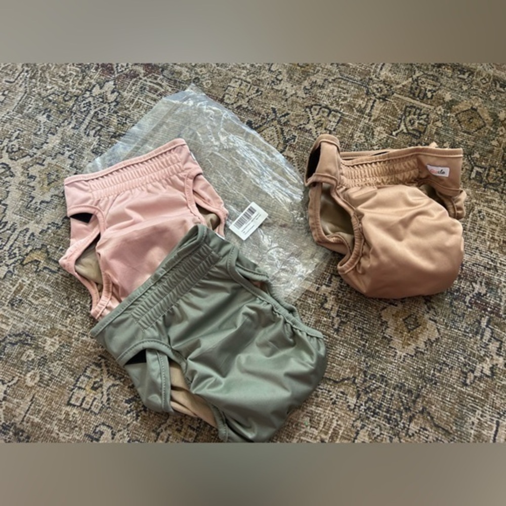 NWT Female Dog Set of Reusable Diaper Covers in Pink, Green, and Tan